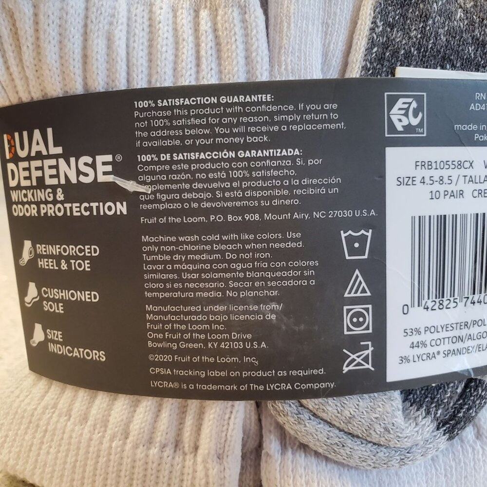 Boys Athletic Socks Fruit of the Loom Socks Crew Socks Moisture Wicking Socks - Picture 5 of 8